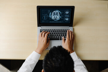 Medical science technology and futuristic healthcare virtual computer software analyze human health...