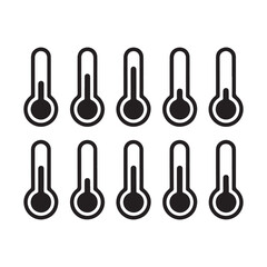 Ten black thermometer icons arranged in two rows temperature