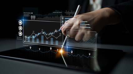 High-tech data visualization dashboard for analytics and performance tracking, including data visualization, trend, data report, and data chart. Latch