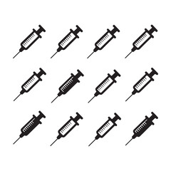Twelve Black Syringe Icons Arranged in a Grid medical