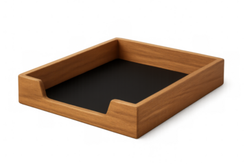 Wooden desk organizer featuring sleek black interior, highlighting minimalist storage solution for professional workspace essentials