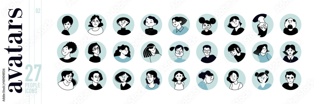 Wall mural people avatar icons. set of vector illustration characters for social network user profile, website 