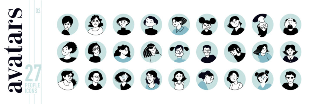 People avatar icons. Set of vector illustration characters for social network user profile, website and app design and development.