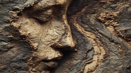 fine art manipulated photo of a face with skin resembling textured earth, ridges and rivers flowing from emotional contours 