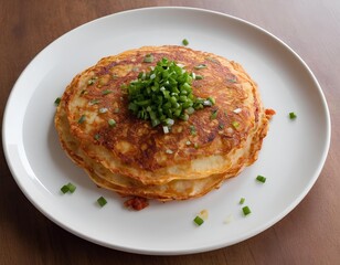 Korean Scallion Pancakes with Rustic Side Garnishes and Carrot Threads
