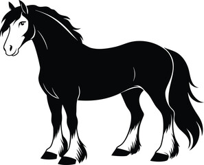 Clydesdale horse silhouette, draft horse line art, strong equine vector, farm animal drawing, minimal livestock icon