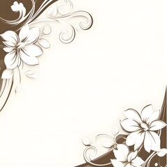 Floral corner design with white flowers and brown swirls on a cream colored background space for text