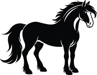 Clydesdale horse silhouette, draft horse line art, strong equine vector, farm animal drawing, minimal livestock icon
