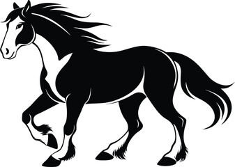 Obraz premium Clydesdale horse silhouette, draft horse line art, strong equine vector, farm animal drawing, minimal livestock icon