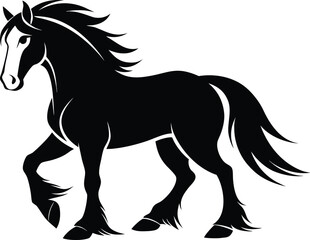 Clydesdale horse silhouette, draft horse line art, strong equine vector, farm animal drawing, minimal livestock icon