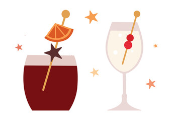 Christmas drinks invite. Holiday party vector illustration. 