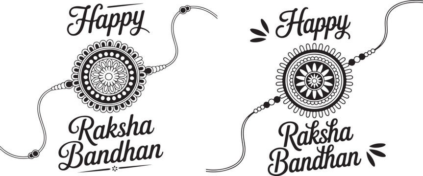 Elegant black and white happy raksha bandhan typography logo design vector
