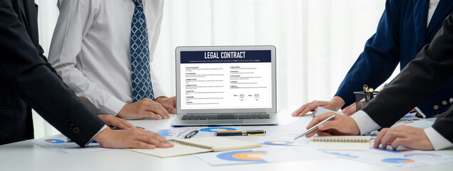 Digital legal contract provide terms and conditions document on computer screen ready for online...