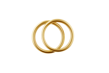 White background, vector illustration of two golden rings spinning around each other in an epic motion isolated on a transparent background in PNG format.