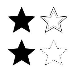 Obraz premium A simple graphic collection of star icons in various styles like solid, outline, and dashed.