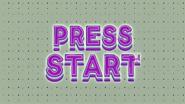 Retro arcade nostalgia bursts forth words “PRESS START” flicker through random neon purples blues pinks glitching slightly against deep space energetic K loop beckons gamers to begin livestreams