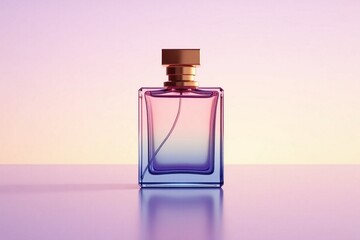 Minimalist Perfume Bottle with Gold Cap on Sunset Gradient Background


