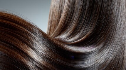 Fototapeta premium Sleek Brown Hair Cascading, Glossy Texture Close Up