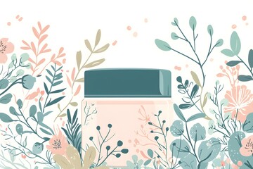 Illustration of a cream jar surrounded by floral elements with a white background design style
