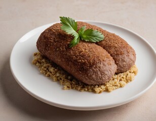 Crispy Kibbeh Croquette with Fresh Parsley on White Ceramic Plate