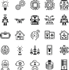 Silhouette artificial intelligence and internet of things icons vector illustrator