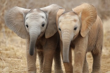 Adorable Bond: Two Baby African Elephants Sharing Love and Protection in Playful Brotherhood