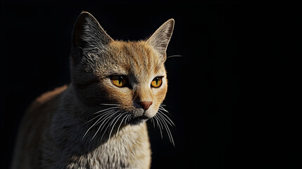 Close-up of a ginger cat,  eyes  catching light,  dark background
