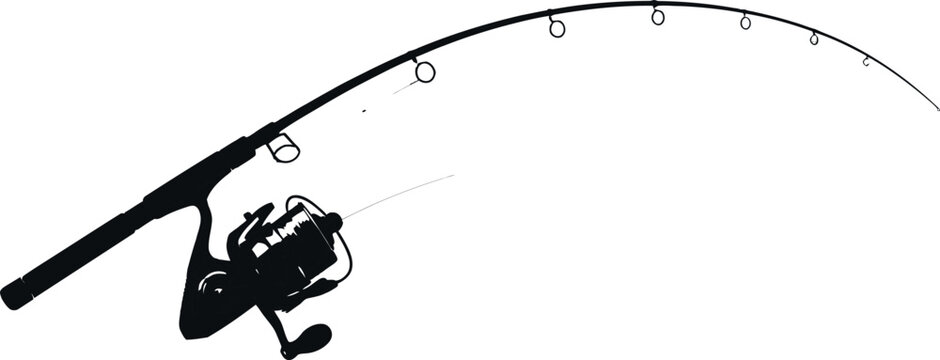 Fishing rod and reel silhouette on white background for sport fishing hobby