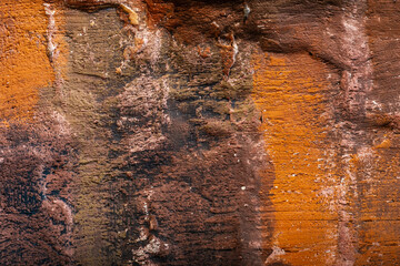Orange and brown artistic wall texture with paint strokes for abstract design and creative backdrop concept