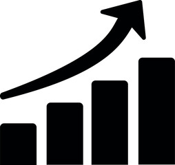 Black growth chart vector with upward arrow on transparent background, business success and financial progress symbol in flat design