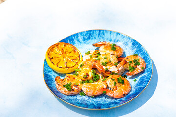 Jumbo Shrimp Scampi Sauteeing in Butter and Olive Oil