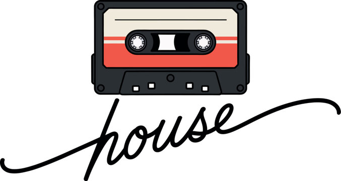 House music cassette tape vector illustration vintage retro audio recording art
