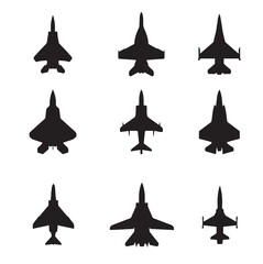 F-35 Jet Fighter Airplane Silhouette Icon Set Black Color