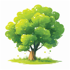 Stylized vector illustration of a large green tree with lush foliage. An isolated nature symbol for ecology and environmental concepts.