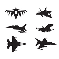 Set of silhouettes of f-35 fighter planes vector design, isolated white background