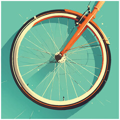 Fototapeta premium Vector graphic of a classic orange bicycle wheel. Minimalist illustration representing sustainable travel and an active lifestyle.
