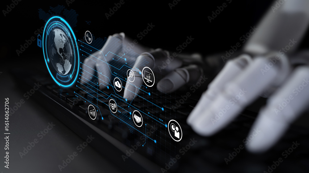Poster ai artificial intelligence drives data analytics with predictive models, smart dashboards, and virtu