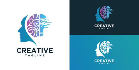 Human head, mind and technology logo design