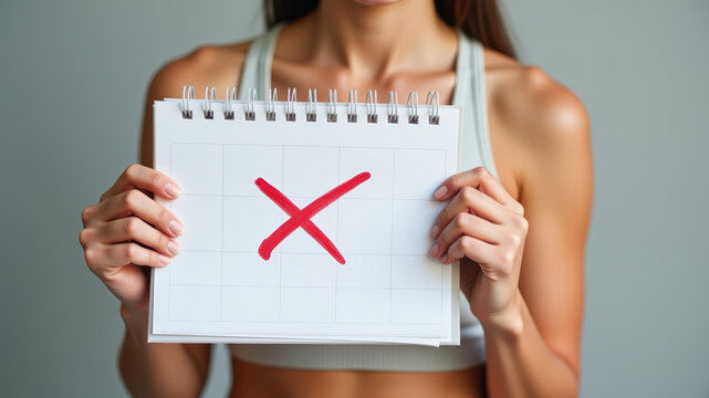 Person holding calendar with red cross symbolizing missed periods due to extreme weight loss issues