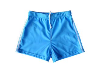 Blue swim shorts with white stripes isolated on a transparent background