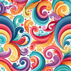 Vibrant 70s Psychedelic Seamless Pattern - Abstract Swirls and Floral Geometrics	