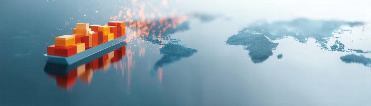 Global trade barriers and economic sanctions illustrated with cargo ship and world map background