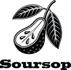 Soursop fruit slice with leaves and text tropical