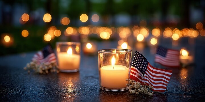 Honoring those who served on Memorial Day with candles and flags