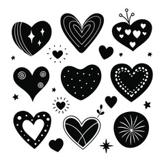 collection of different black heart illustration. Seamless pattern with hearts