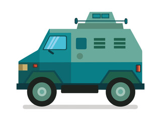 Simplified Vector Illustration of a 1940s Armored Bank Vehicle with Vintage Style, Minimalist Design, and Classic Military Transport Aesthetic