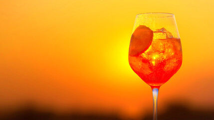 A glass of Aperol Syringe is served with ice and an orange slice.