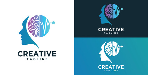 Human head, mind and technology logo design