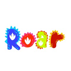 Roar word with predatory pattern , cute dino print 