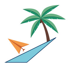 Palm tree with paper plane around it